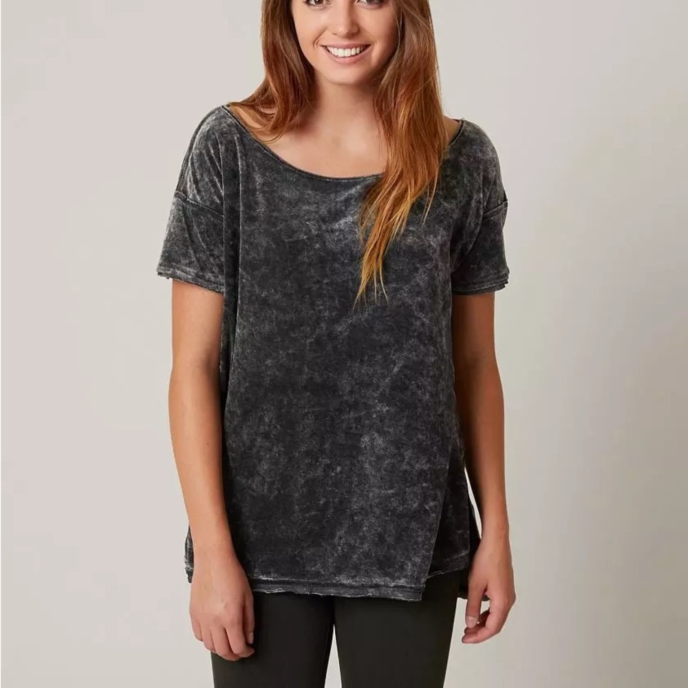 Free People Doran Velvet Short Sleeve Oversized Tee Gray